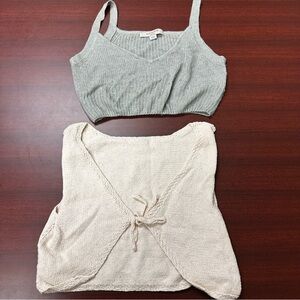2- All Saints Gray and Cream Crop Tops Womens Size S Wool Mix Summer Beach